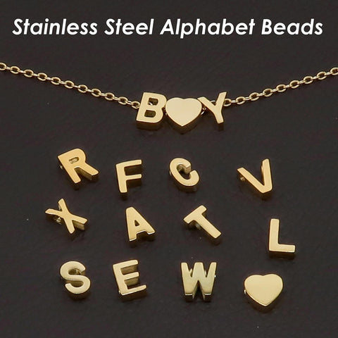 Alphabet Beads Gold Silver Letter Charms, Initial Letter Beads Stainless Steel, Alphabet Charms, ABC Spacer Beads for Personalized Jewelry