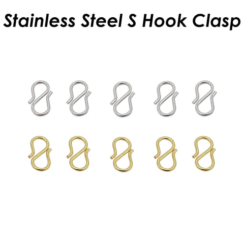 50 x S Hook Clasps Gold Silver, Stainless Steel S Hook Clasp for Necklace Bracelet Connector, Jewelry Findings Jewelry Supplies