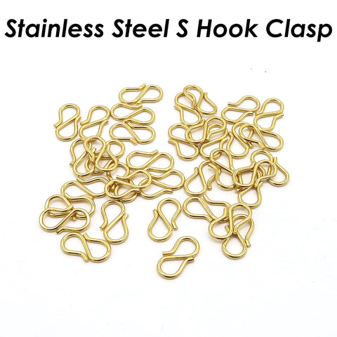 50 x S Hook Clasps Gold Silver, Stainless Steel S Hook Clasp for Necklace Bracelet Connector, Jewelry Findings Jewelry Supplies