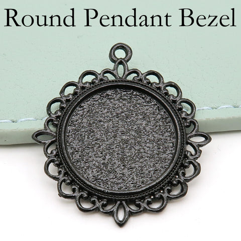 Round Pendant Trays 20mm 25mm, Flower Pendant Bezel Blank, Cabochon Base, Silver Bronze Copper Gold Pendant Setting for Jewelry Making