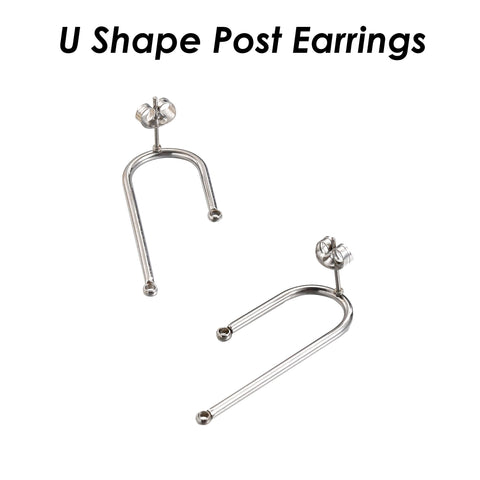 Stainless Steel Hoop Earring Gold Silver, U-Shaped Earring Posts, Arch Earring Connector, Stud Earring Findings, Jewelry Supplies