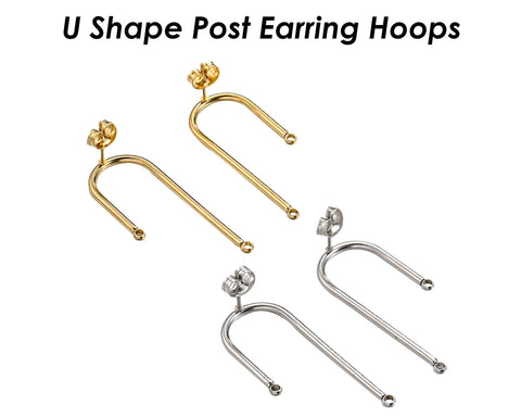 Stainless Steel Hoop Earring Gold Silver, U-Shaped Earring Posts, Arch Earring Connector, Stud Earring Findings, Jewelry Supplies