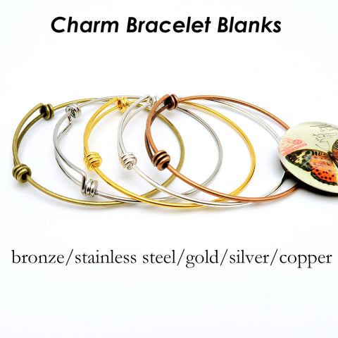 Charm Bracelet Bangle Wholesale, Gold, Silver, Bronze, Copper, Stainless Steel Charm Bracelett for Women Adjustable