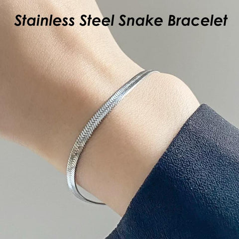 Flat Snake Bracelet Stainless Steel Herringbone Bracelet Gold Silver, Stainless Steel Bracelet for Woemn, Snake Chain Bracelet