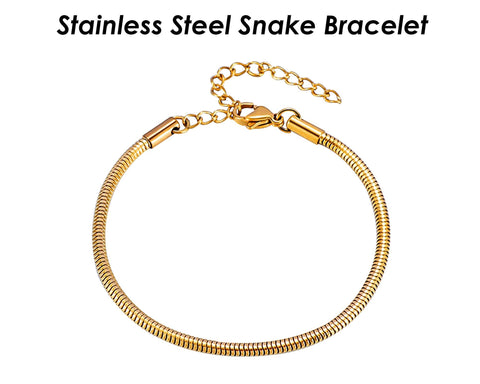 Snake Chain Gold Silver Stainless Steel Bracelet,Snake Chain Bracelet for Women Men, Tarnish Free Snake Bracelet Stackable