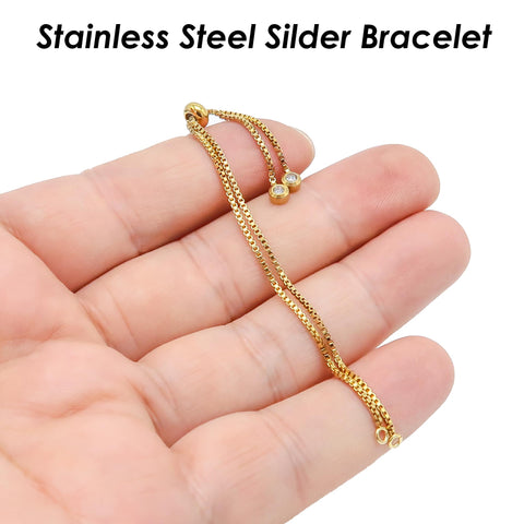 Stainless Steel Slider Bracelet, Silver Gold Box Chain Bracelet Link, Adjustable Sliding Bracelet with Stopper, Bolo Bracelet Gold Silver