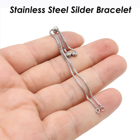 Stainless Steel Slider Bracelet, Silver Gold Bracelet Link Chain, Adjustable Sliding Bracelet with Stopper, Bolo Bracelet for Jewelry Making