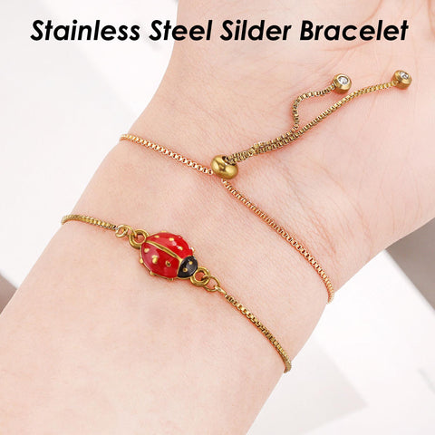 Stainless Steel Slider Bracelet, Silver Gold Box Chain Bracelet Link, Adjustable Sliding Bracelet with Stopper, Bolo Bracelet Gold Silver