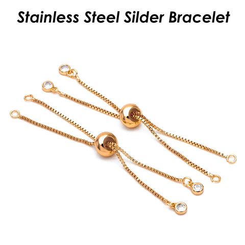 Stainless Steel Slider Bracelet, Silver Gold Box Chain Bracelet Link, Adjustable Sliding Bracelet with Stopper, Bolo Bracelet Gold Silver