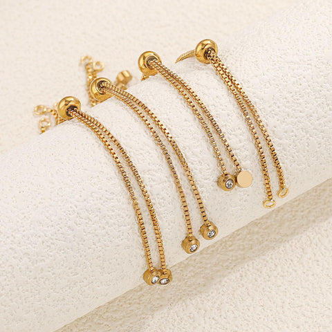 Stainless Steel Slider Bracelet, Silver Gold Box Chain Bracelet Link, Adjustable Sliding Bracelet with Stopper, Bolo Bracelet Gold Silver