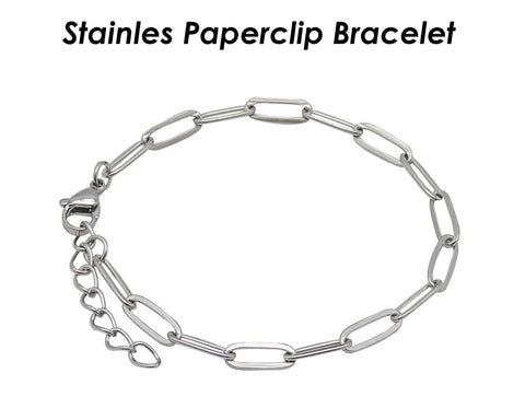 Stainless Steel Paperclip Bracelet Gold Silver, Stackable Paper Clip Link Chain Bracelet for Women or Men, Gift for Her Him