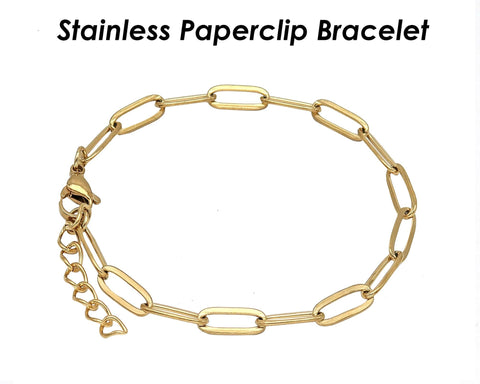 Stainless Steel Paperclip Bracelet Gold Silver, Stackable Bracelet, Paper Clip Bracelet, Stainless Steel Bracelet for Women or Men