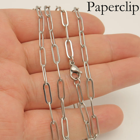 PaperClip Necklace Stainless Steel Paper Clip Chain Gold Silver Tone, Rectangle Link Paper Clip Necklace for Women or Men