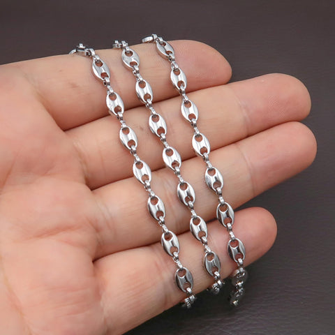 Coffee Bean Chain Gold Silver, Stainless Steel Chain for Men or Women, Tarnish Free Bulk Chain for Necklace or Bracelet Jewelry Making