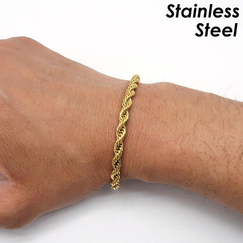 5mm Rope Bracelet Stainless Steel Rope Bracelet Gold Silver, Rope Chain Bracelet for Men Woemn, Stackable Bracelet, Gift for Him or Her