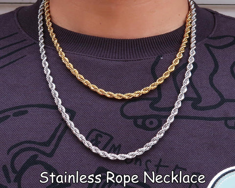 5mm Rope Chain Necklace Gold Silver, Stainless Steel Rope Necklace for Men or Women, Stainless Steel Necklace Wholesale