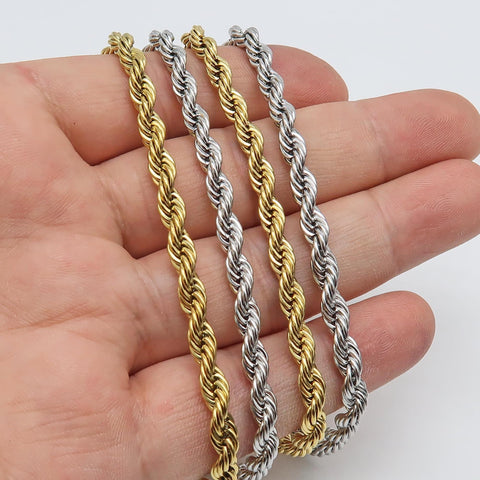 5mm Rope Chain Necklace Gold Silver, Stainless Steel Rope Necklace for Men or Women, Stainless Steel Necklace Wholesale