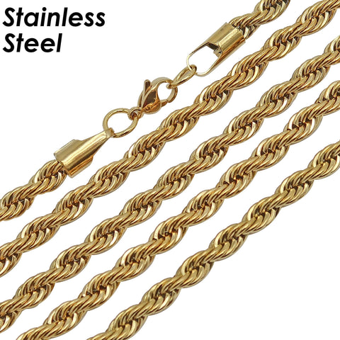 5mm Rope Chain Necklace Gold Silver, Stainless Steel Rope Necklace for Men or Women, Stainless Steel Necklace Wholesale