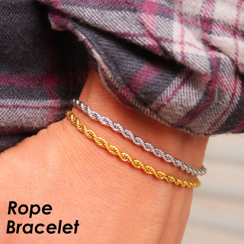 3mm Stainless Steel Rope Bracelet Gold Silver Stainless Steel Rope Chain Bracelet Stackable Stainless Steel Bracelet for Women Men