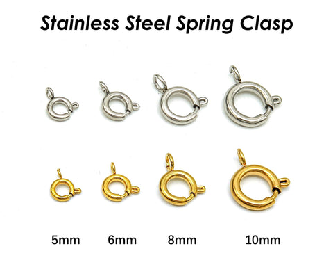 Stainless Steel Spring Ring Clasp Gold Silver Bulk Roud Clasp Findings - Jewelry Making Supplies -With Open Jump Ring