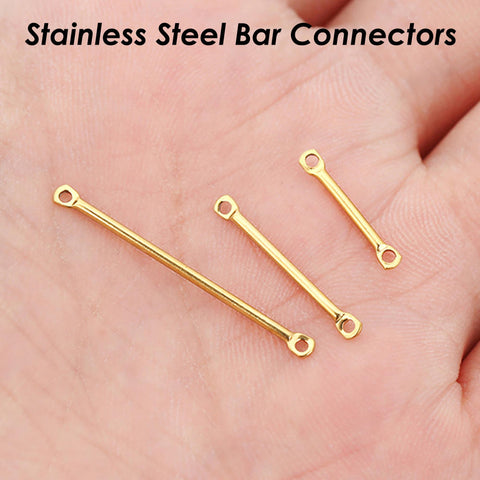 50 x Stainless Steel Bar Connectors, 15mm 20mm 25mm Bar Links Gold Silver, Earring Connector Findings, Connector Bar W/ Two Hole Links