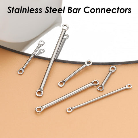 50 x Stainless Steel Bar Connectors, 15mm 20mm 25mm Bar Links Gold Silver, Earring Connector Findings, Connector Bar W/ Two Hole Links