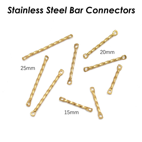 50 x Stainless Steel Bar Connectors, Twist Bar Links, Connecting Bars, Connector Bar Charms W/ Two Hole Links, Stick Charms