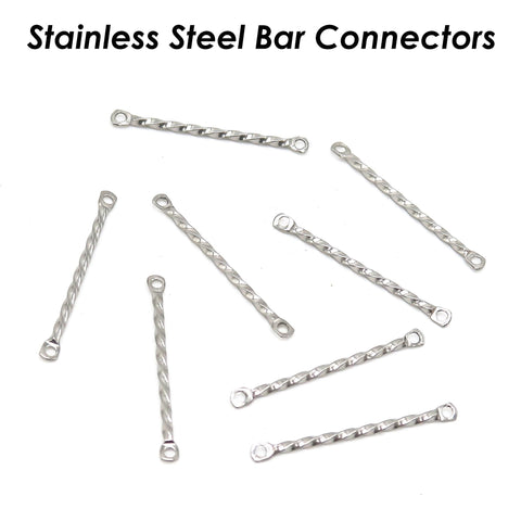 50 x Stainless Steel Bar Connectors, Twist Bar Links, Connecting Bars, Connector Bar Charms W/ Two Hole Links, Stick Charms