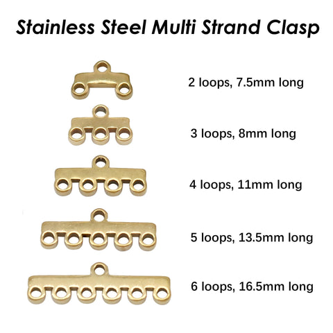 Mini Multi Strand Clasps Stainless Steel, Multi Strand Ends Gold Silver, Multi Link Necklace Connectors, Jewelry findings, Jewelry Supplies
