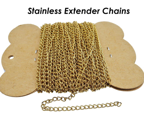 Stainless Steel Extender Chain Gold Silver, Tail Chain Extension Chain Bulk Chain Extenders for Necklace Bracelet Jewelry Making