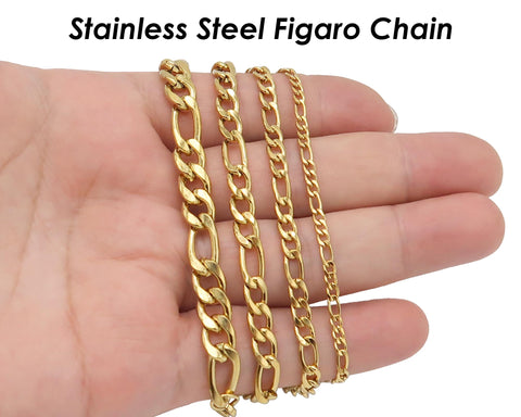 10 Feet Figaro Chain Bulk Wholesale, Stainless Steel Figaro Chain Gold Silver, Bulk Figaro Chain for Necklace Bracelet Jewelry Making