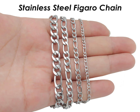 10 Feet x Figaro Chain Stainless Steel Figaro Link Chain Gold Silver, Bulk Stainless Steel Chain for Necklace Bracelet Jewelry Making