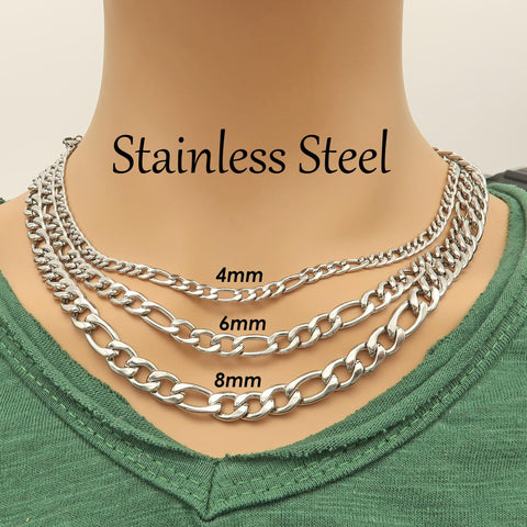 10 Feet x Figaro Chain Stainless Steel Figaro Link Chain Gold Silver, Bulk Stainless Steel Chain for Necklace Bracelet Jewelry Making