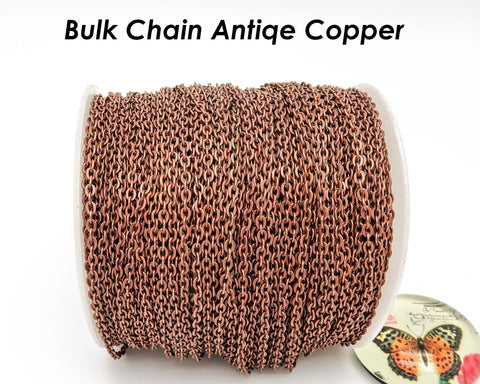 30 Feet x Bulk Chain for Jewelry Making, Silver Gold Bronze Copper Necklace Chain by the Yard Foot, Cable Link Rolo Chain by the Inch Meter