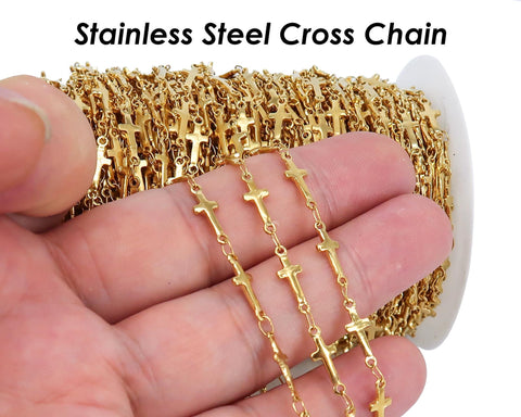 Cross Link Chain Gold Silver, Stainless Steel Chain Bulk for Men Women Necklace or Bracelet, Cross Chain for Jewelry Making