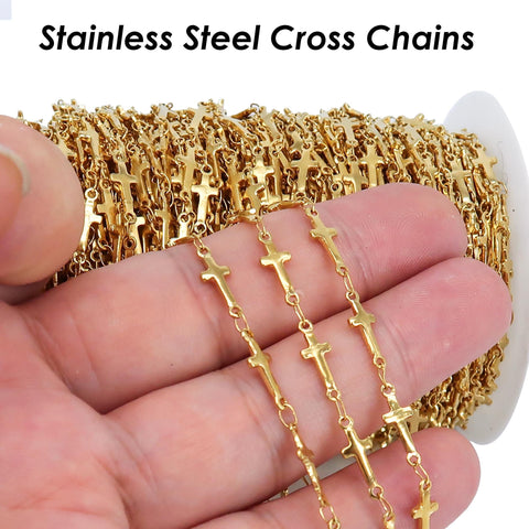 Cross Link Chain Gold Silver, Stainless Steel Chain Bulk for Men Women Necklace or Bracelet, Cross Chain for Jewelry Making