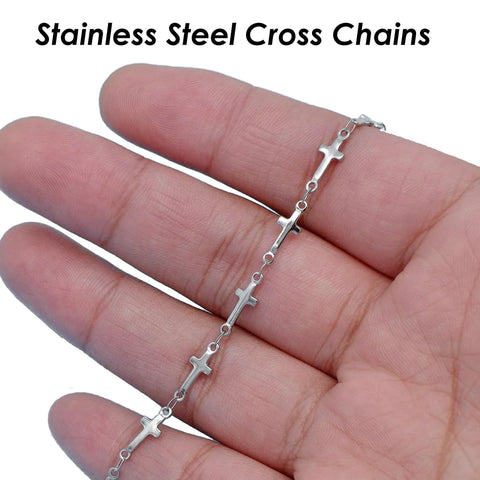 Cross Link Chain Gold Silver, Stainless Steel Chain Bulk for Men Women Necklace or Bracelet, Cross Chain for Jewelry Making