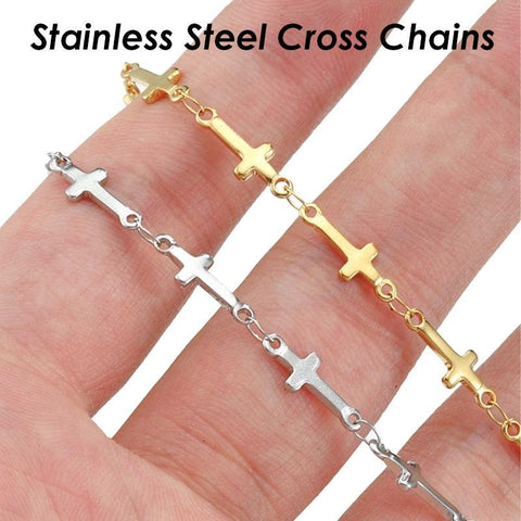 Cross Link Chain Gold Silver, Stainless Steel Chain Bulk for Men Women Necklace or Bracelet, Cross Chain for Jewelry Making