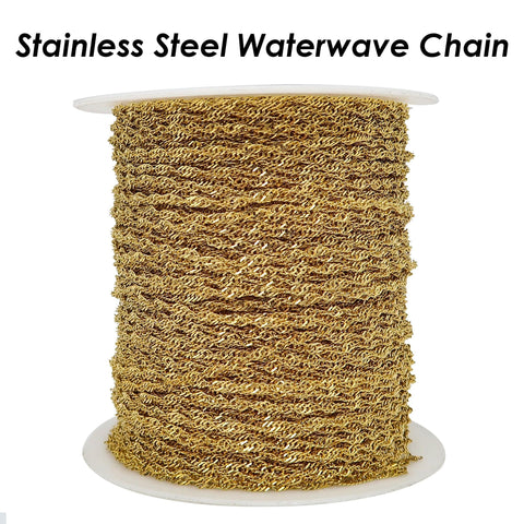 Water Wave Chain, Stainless Steel Chain Gold Silver, Water Wave Chain for Women Necklace, Bulk Stainless Steel Chain for Jewelry Making