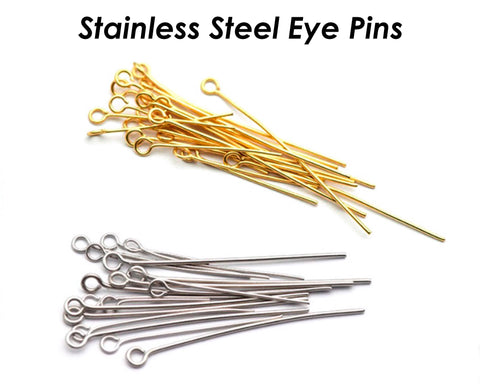 100 x Eye Pins 15/20/25/30/40/50 Eye Pins Stainless Steel EyePins 22 Gauge for Jewelry Making, Bulk Wholesale Beading Findings