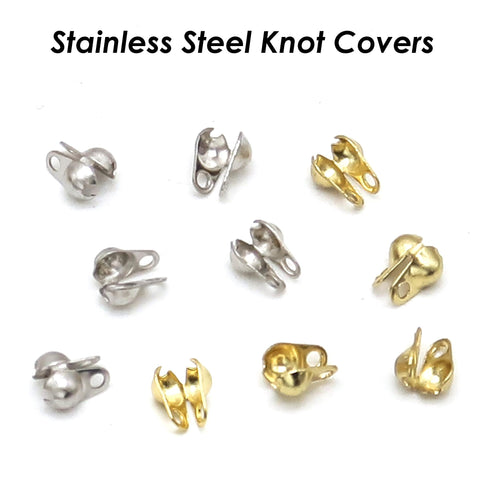 50 x Stainless Steel Crimp Bead Cover, Bead Tips, Calotte Ends, Clamshell Knot Cover Gold Silver, Cord Ends, , Knot Cover Jewelry Findings