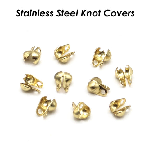 50 x Stainless Steel Crimp Bead Cover, Bead Tips, Calotte Ends, Clamshell Knot Cover Gold Silver, Cord Ends, , Knot Cover Jewelry Findings