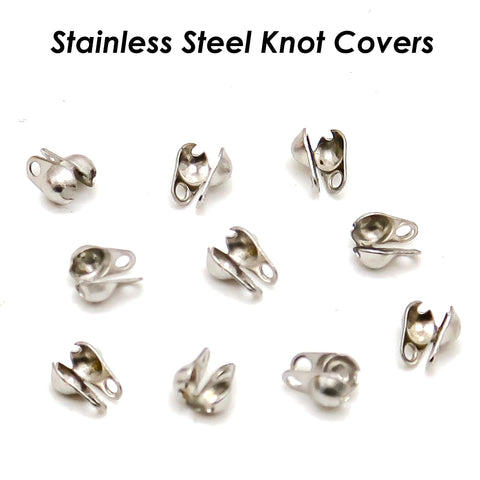 50 x Stainless Steel Crimp Bead Cover, Bead Tips, Calotte Ends, Clamshell Knot Cover Gold Silver, Cord Ends, , Knot Cover Jewelry Findings