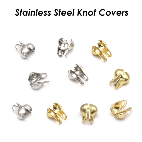 50 x Stainless Steel Crimp Bead Cover, Bead Tips, Calotte Ends, Clamshell Knot Cover Gold Silver, Cord Ends, , Knot Cover Jewelry Findings