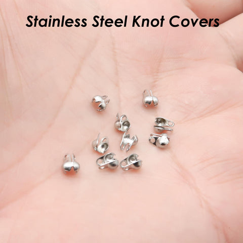 50 x Stainless Steel Crimp Bead Cover, Bead Tips, Calotte Ends, Clamshell Knot Cover Gold Silver, Cord Ends, , Knot Cover Jewelry Findings