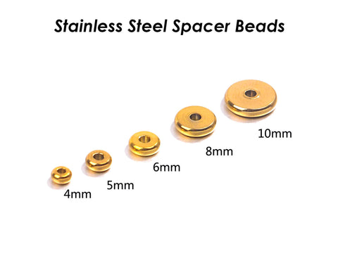 50 x Stainless Steel Spacer Beads Gold Silver, Round Rondelle Beads, Disc Beads Flat Spacer Beads for Jewelry Making