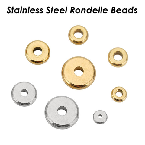 50 x Stainless Steel Spacer Beads Gold Silver, Round Rondelle Beads, Disc Beads Flat Spacer Beads for Jewelry Making