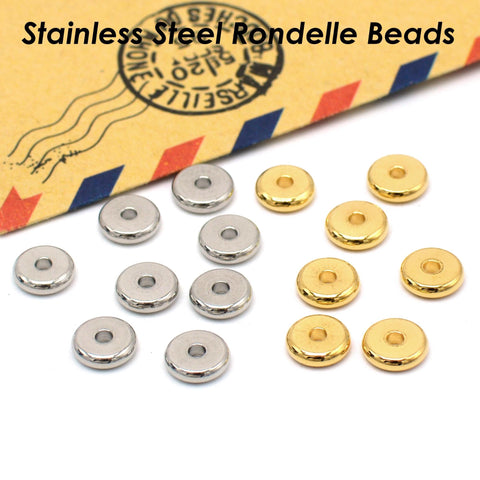 50 x Stainless Steel Spacer Beads Gold Silver, Round Rondelle Beads, Disc Beads Flat Spacer Beads for Jewelry Making