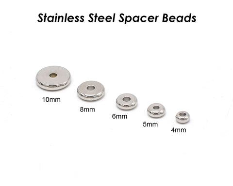 50 x Spacer Beads Stainless Steel, Round Rondelle Beads, Flat Disc Beads Silver Gold Spacer Beads for Jewelry Making