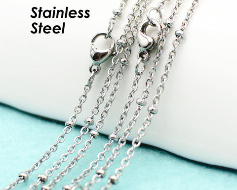 Satellite Necklace Gold & Silver Tonefor Women, Tarnish Resistant Stainless Steel Bead Station Chain for Jewelry Making